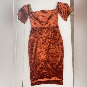 Karlie burnt orange velvet dress. Off shoulder. Size small